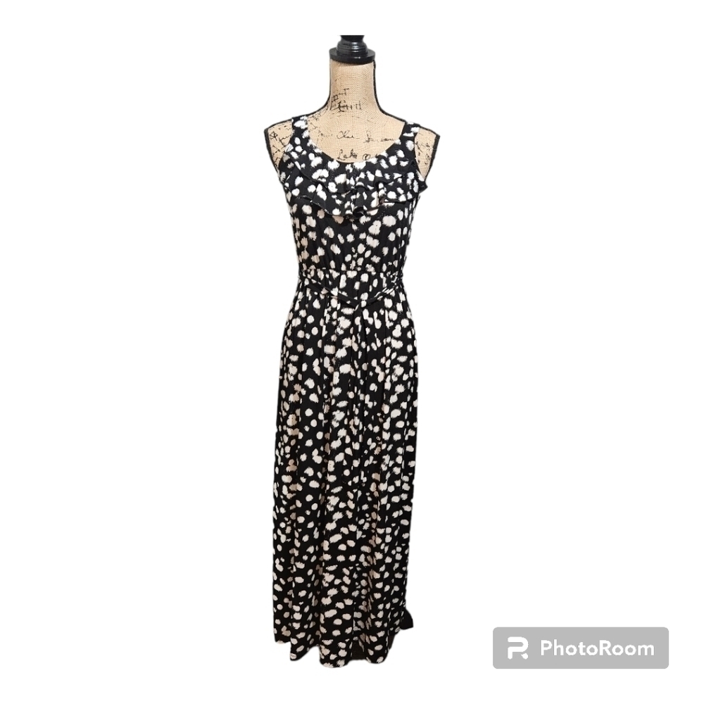 Susan Lawrence Black and White Print Sleeveless Maxi Dress Size XS